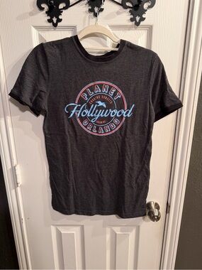 Planet Hollywood Orlando Graphic Tee - Charcoal with Blue & Peach Logo